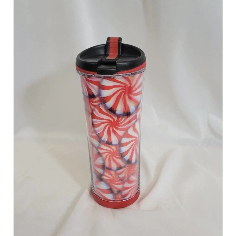 Starbucks 2007 Holographic Red & White Peppermint Candies Travel 16oz Coffee Mug